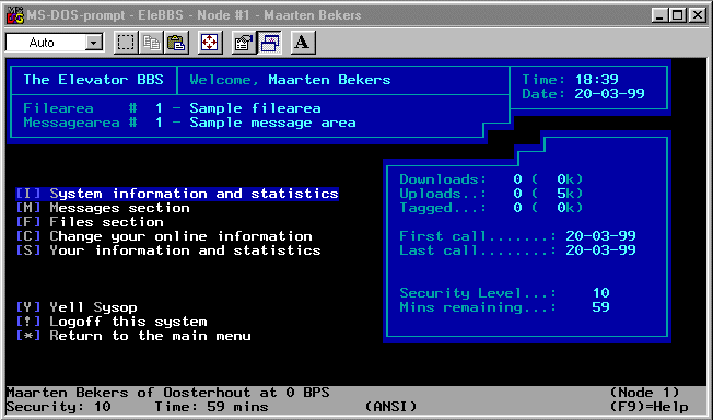 Sample screenshot for EleBBS (DOS)